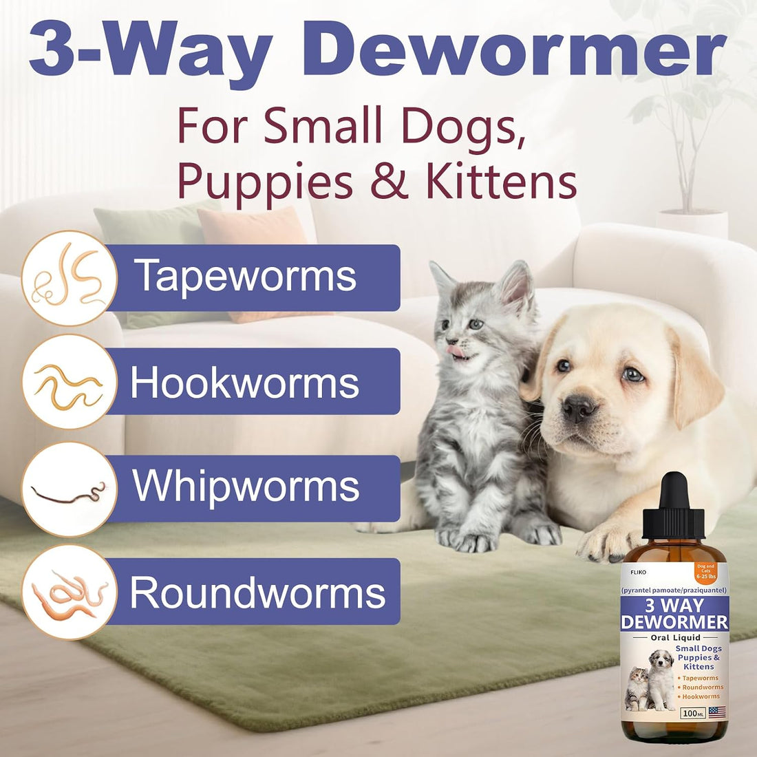 FLIKO Dewormer for Dogs, Puppies & Cats, Tapeworms