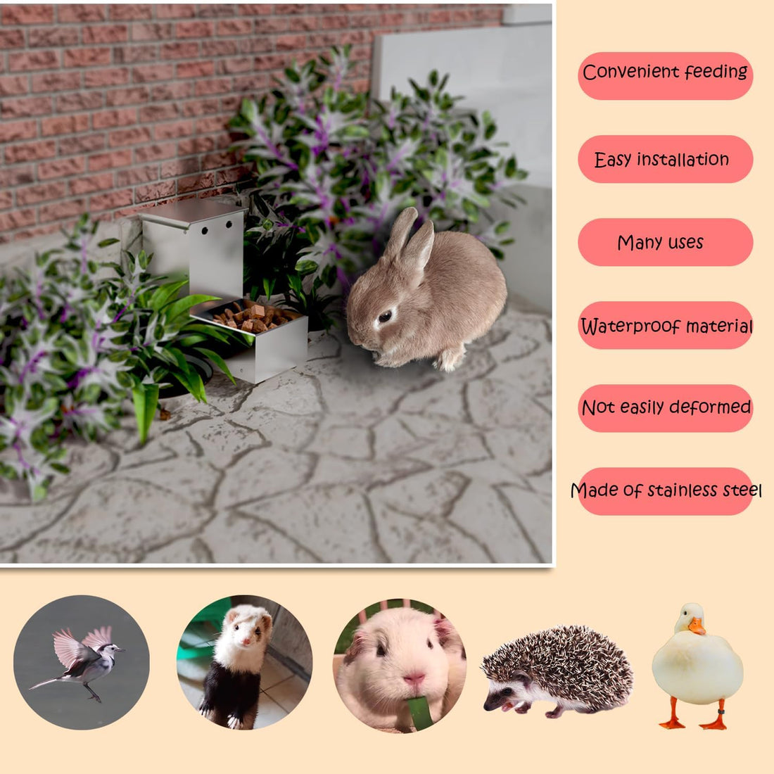 Rabbit Feeder - Small Animal Stainless Steel Gravity Feeding Trough