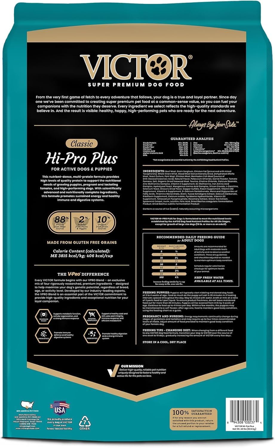 VICTOR Hi-Pro Plus Dry Dog Food - High Protein Gluten Free Dry Kibble