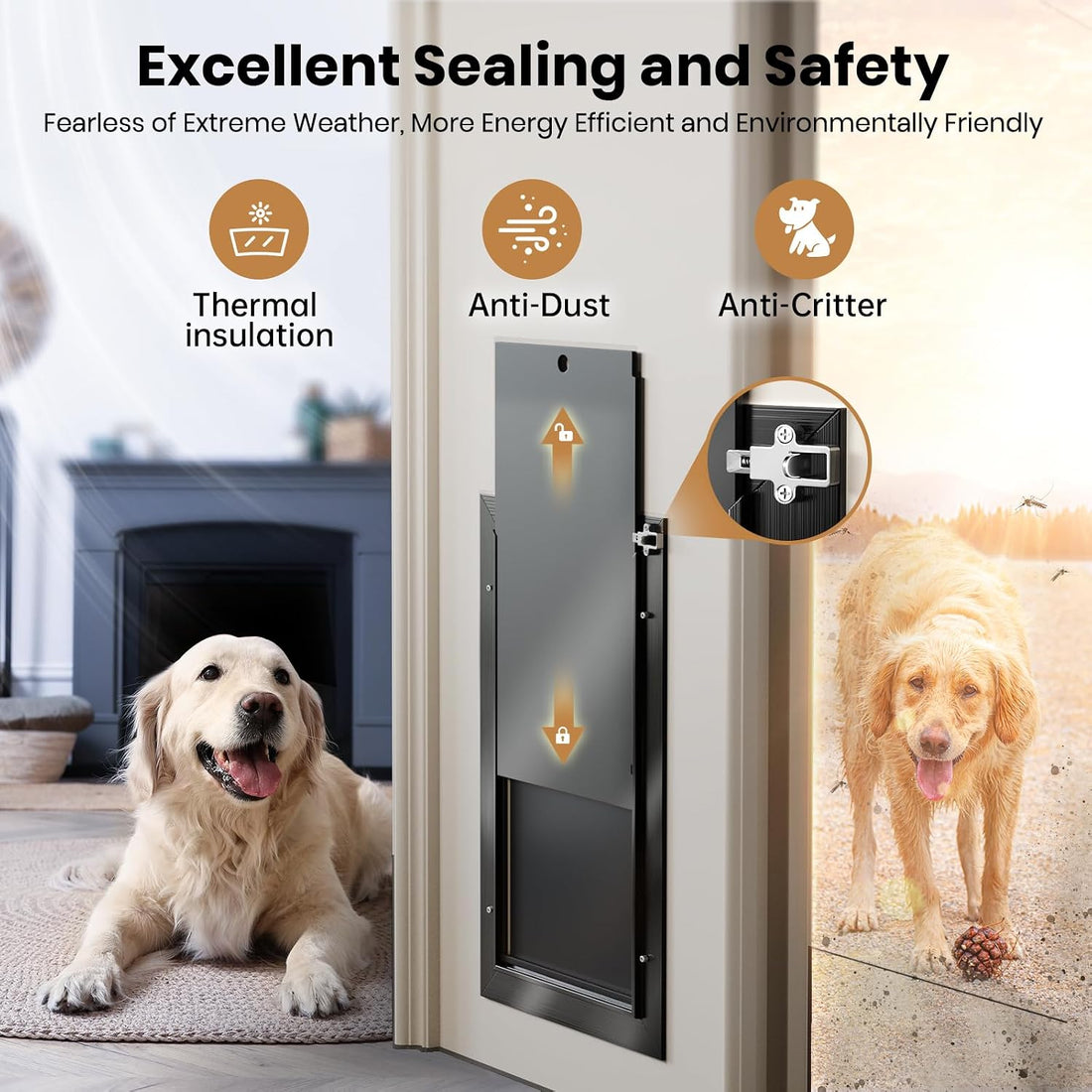All Aluminum Dog Door for Exterior Door, Large Doggy Door