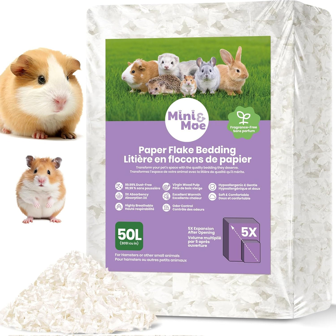 Hamster Bedding 50L Guinea Pig Paper Bedding Odor Control 99%