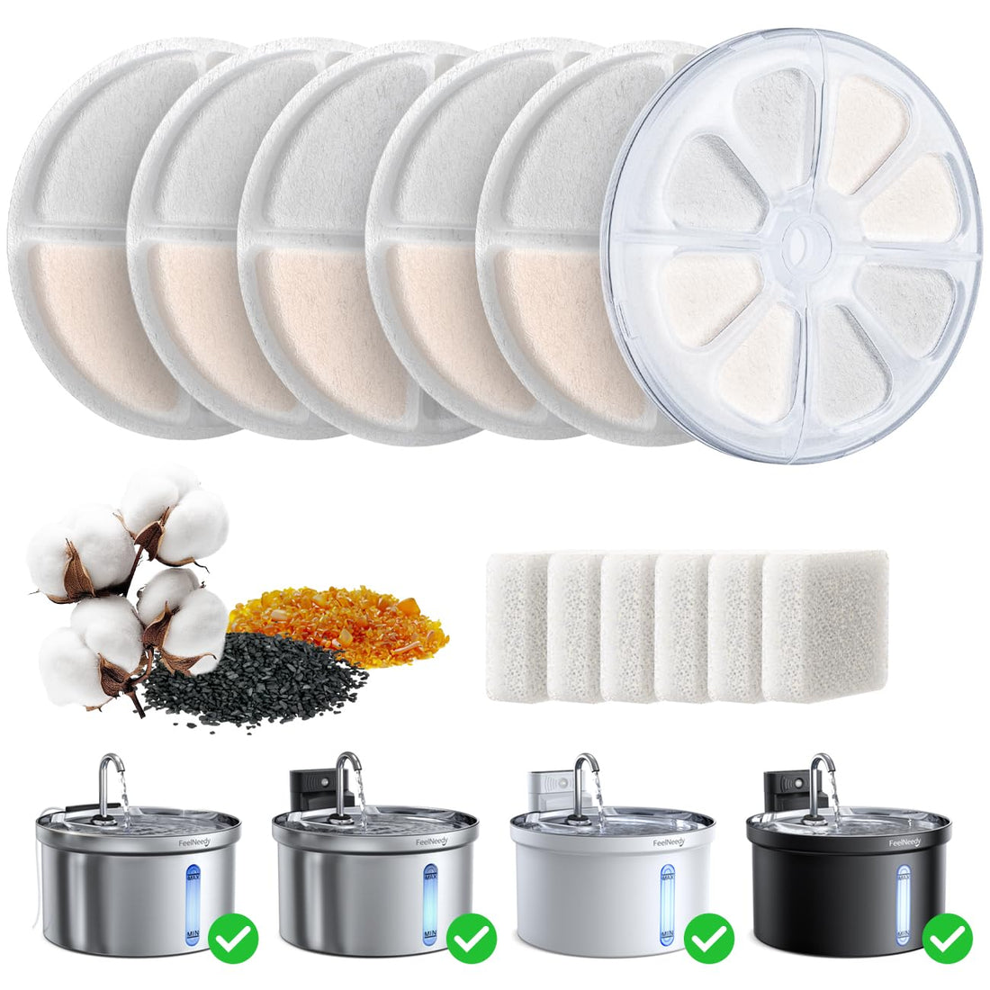 6 Pack Cat Water Fountain Filter & 6 Pack Pump Filter Sponges