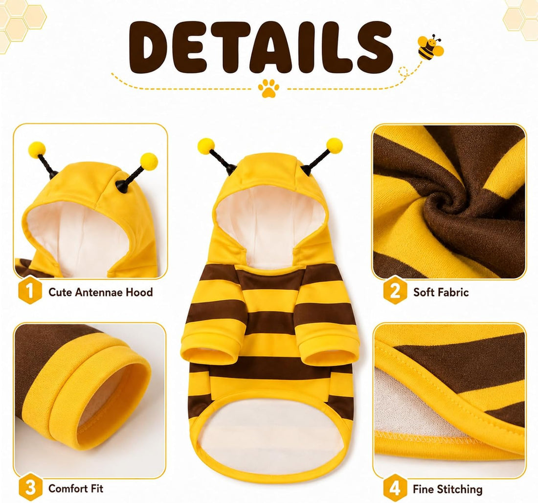 Dog Bee Costume Outfit Bumblebee Hoodie for Small Medium Pet Cat