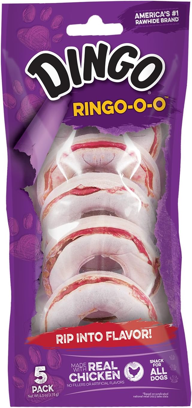 Dingo Ringo Rawhide Dog Treats Made With Real Chicken, 5 Count