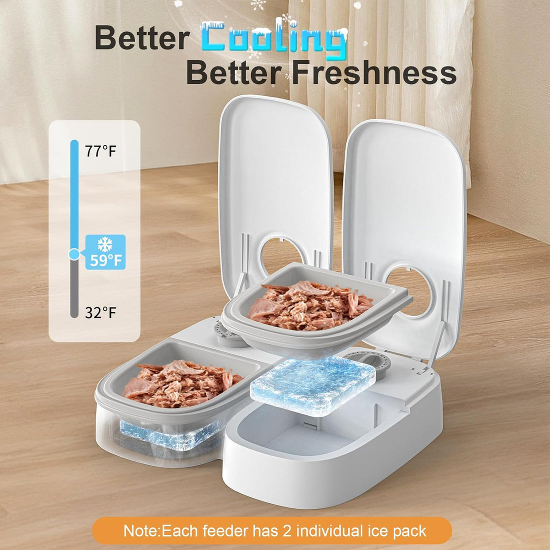 2-Meal Wet Food with Ice Packs Battery Powered Timed Cat Feeder