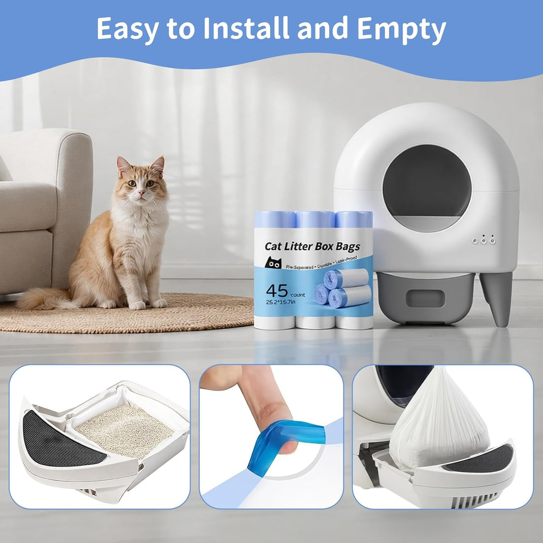 45 Count Tear-Free Waste Drawer Liners Bags Compatible with Litter