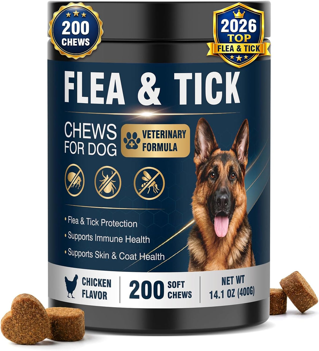 200 Soft Chews Flea and Tick Protection for Dogs Chewable-Natural
