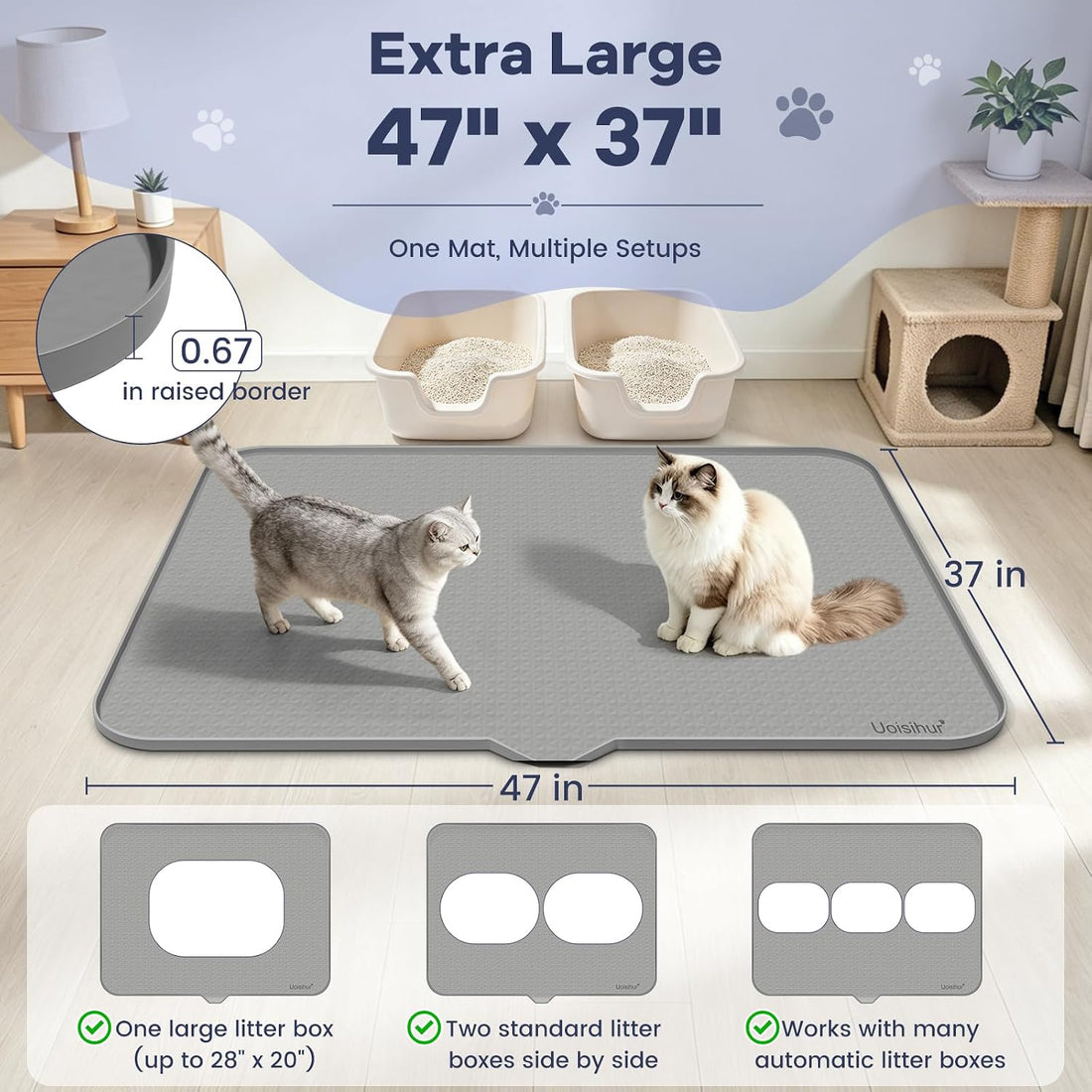 Cat Litter Mat, XL 47 x 37 in Extra Large Silicone Litter Box Mat