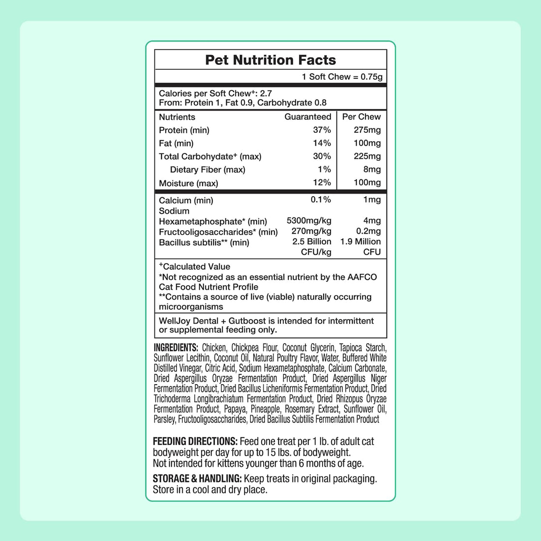WellJoy Dental Cat Treat + Teeth Cleaning, Calcium, GutBoost, 120ct