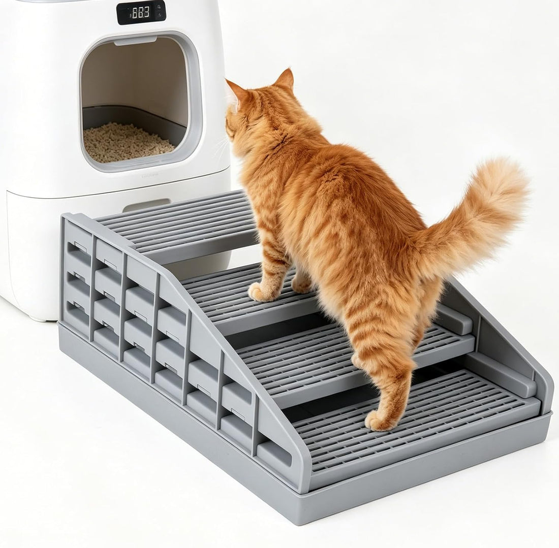 Adjustable Litter Box Step, Elevated Cat Ramp/Stairs with Filter