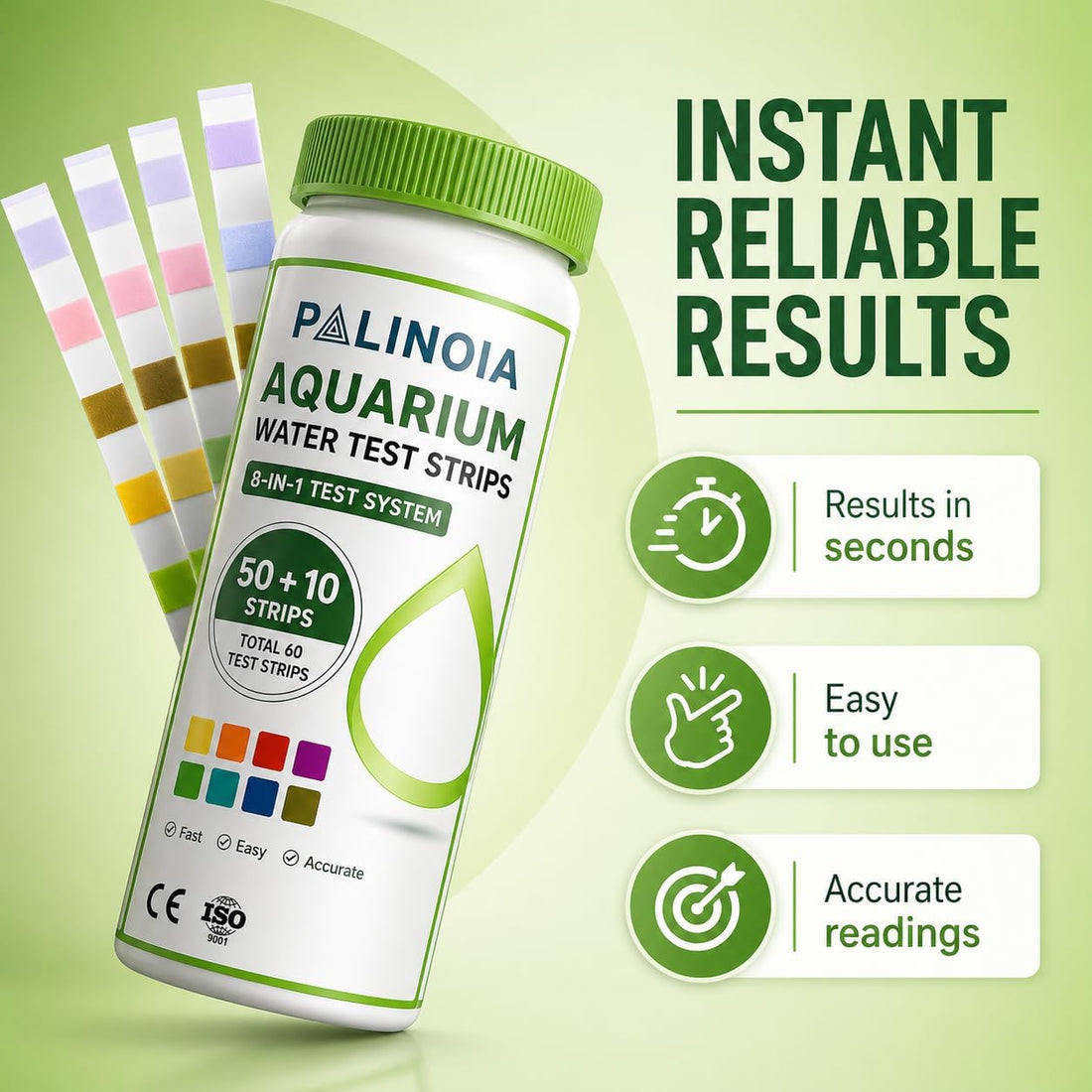 Palinoia 8-in-1 Aquarium Water Test Strips, 60 Count