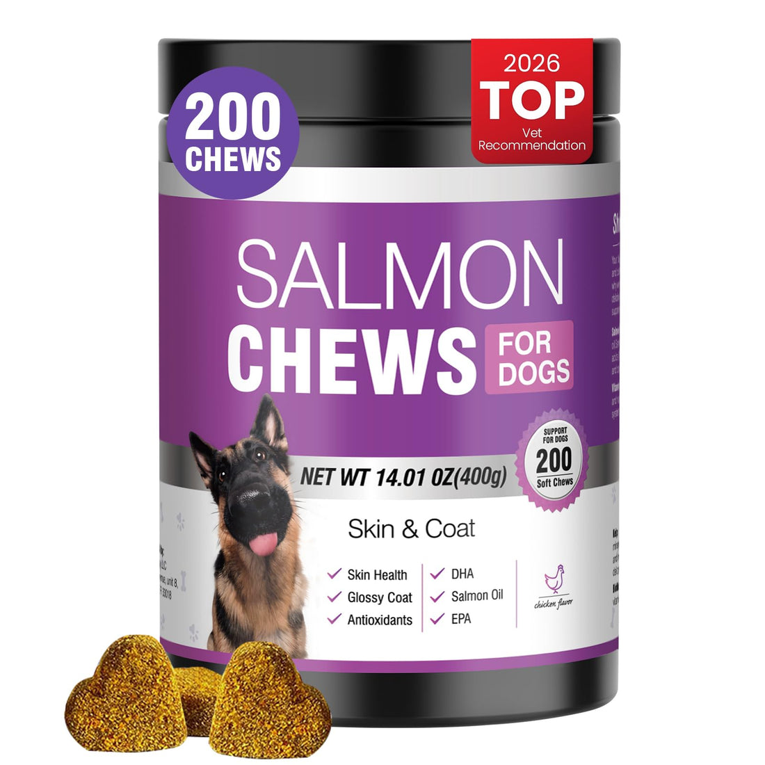 Omega 3 Skin and Coat Supplement for Dogs 200 Chews Dog Fish Oil