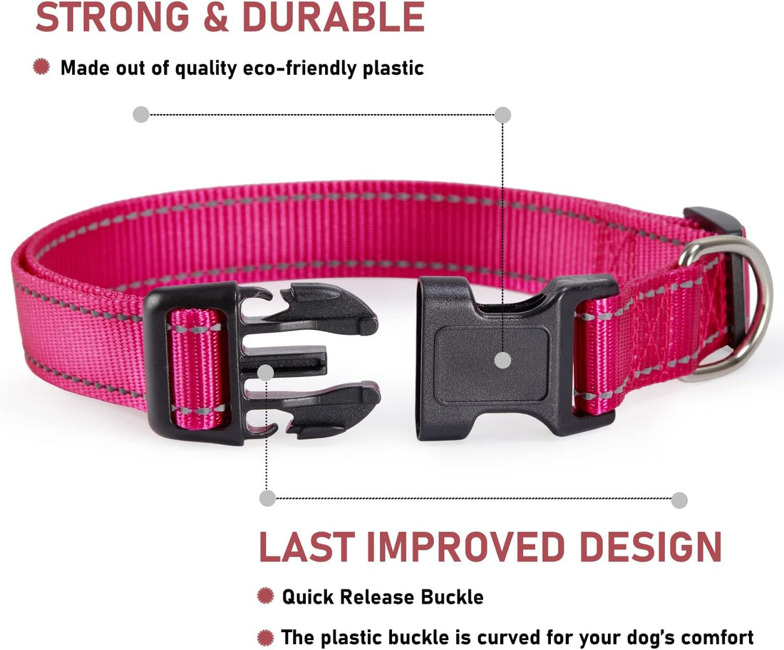 Reflective Dog Collar with Buckle Adjustable Safety Nylon Collars