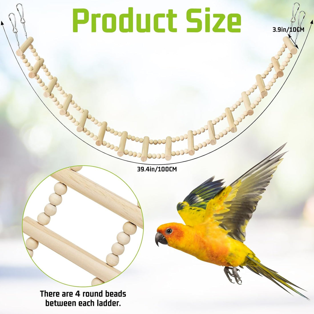 BNOSDM Long Bird Ladder Bridge 39.4 in Wooden Parakeet Climbing