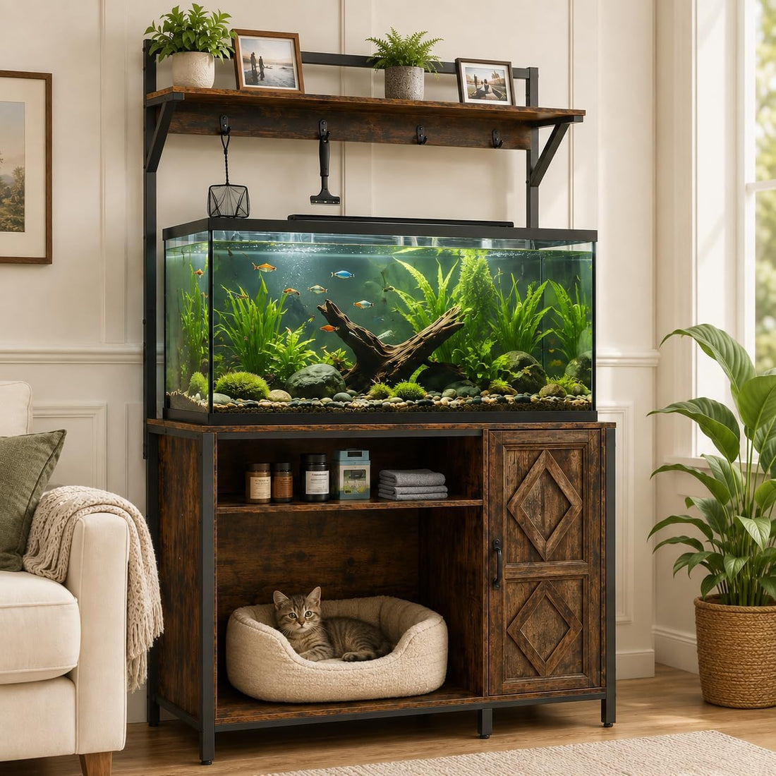 kepptory 75-120 Gallon Fish Tank Stand with Diamond Doors & Power