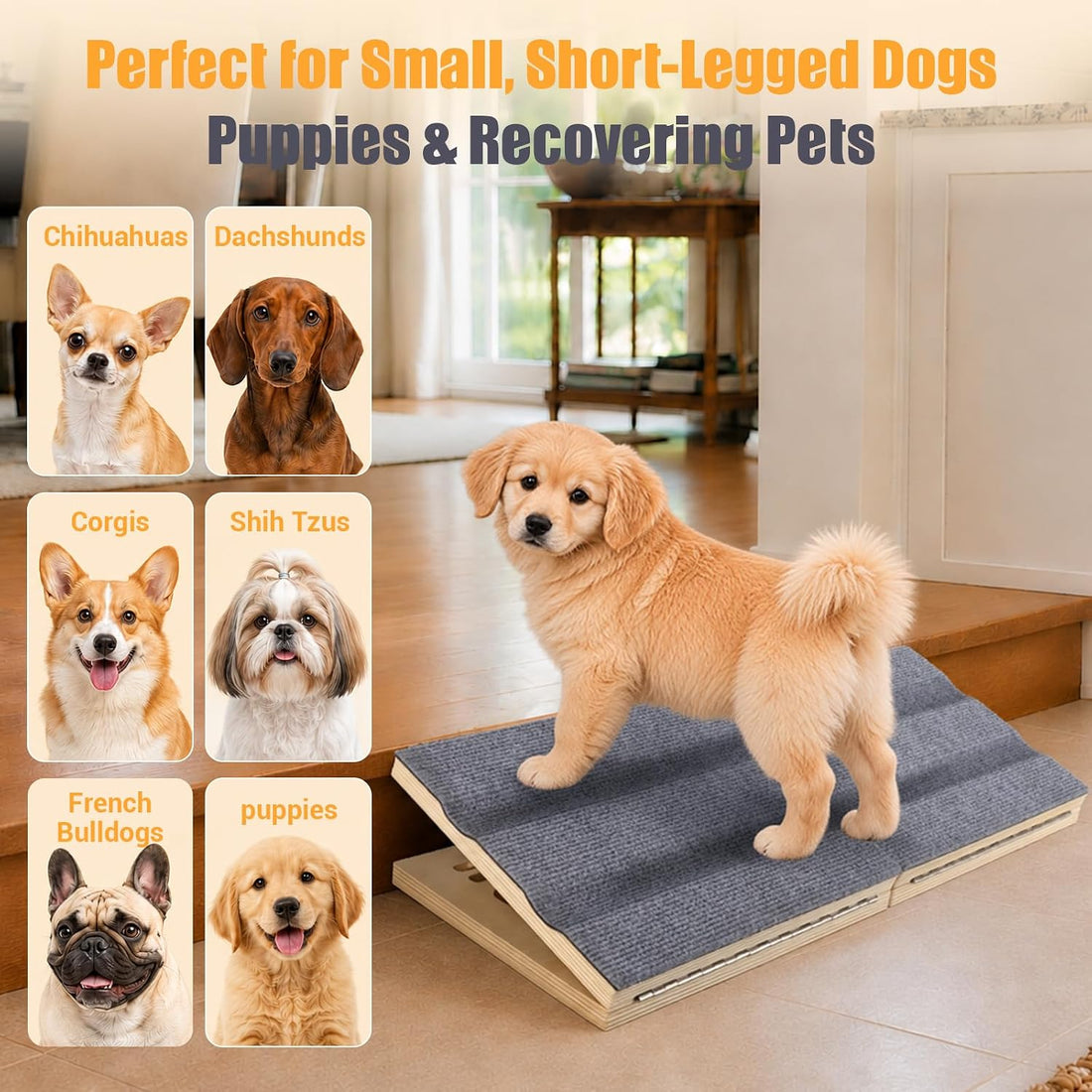 Adjustable Dog Ramp for Stairs, Non-Slip Pet Steps for Small Dogs