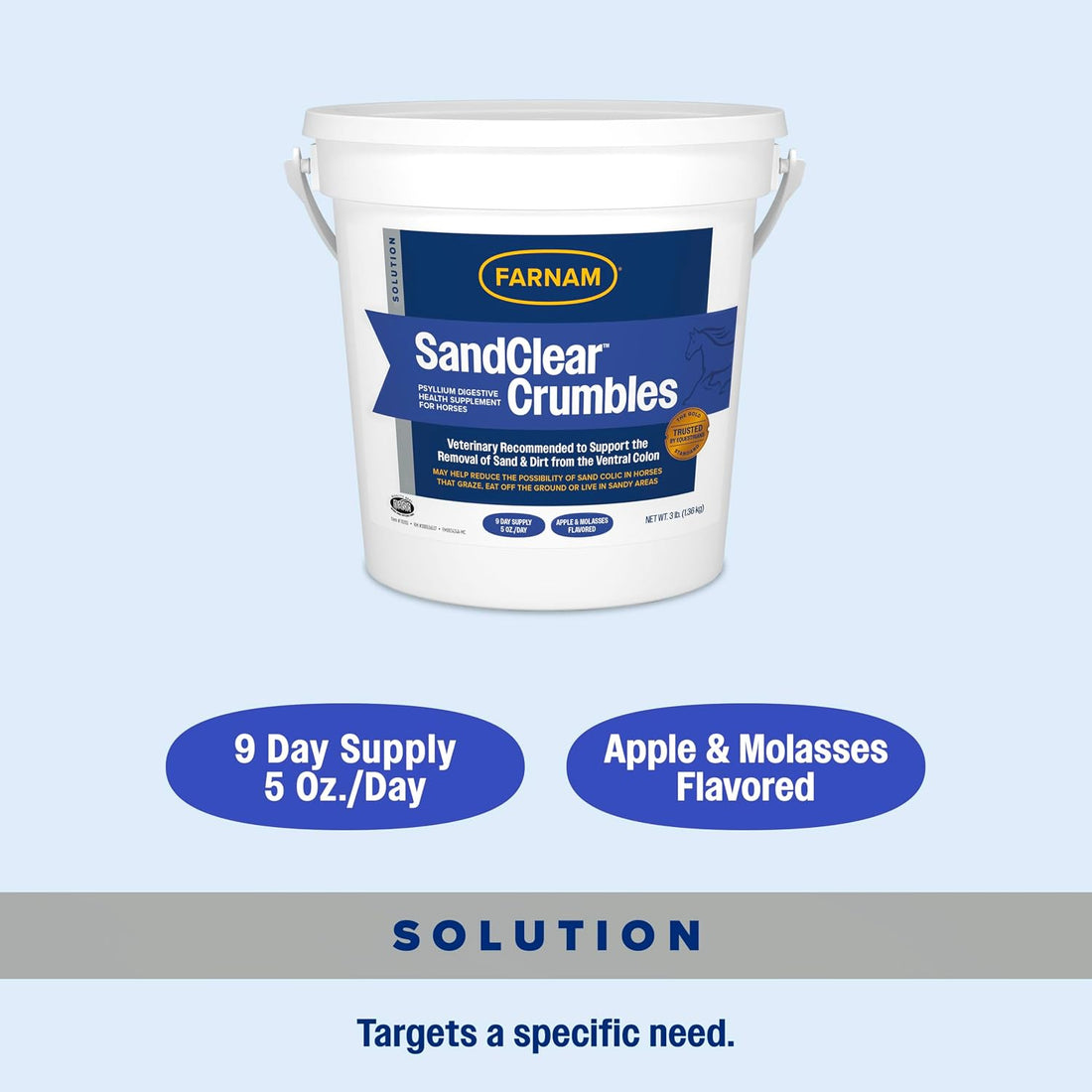 Farnam SandClear Crumbles, Psyllium Digestive Supplement, 9 Day Supply