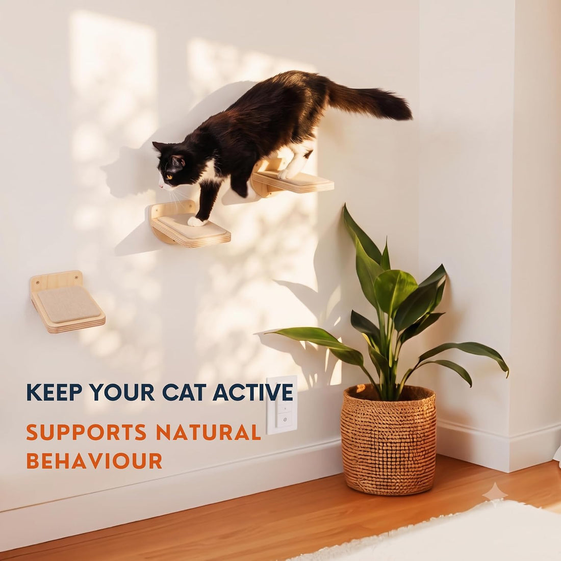 INICIO Cat Wall Stairs, Natural Wood