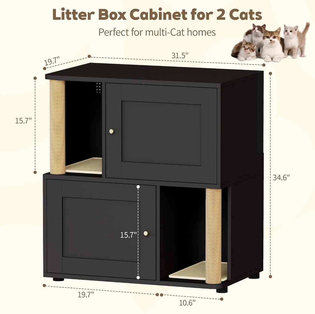 Double Cat Litter Box Enclosure, Litter Box Cabinet for 2 Cats