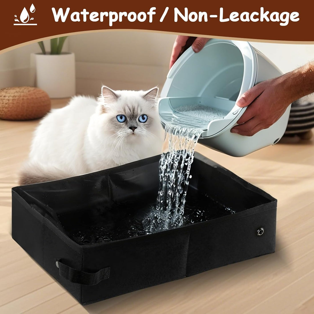 Folding Travel Litter Box for Cats, Portable Waterproof Cat Litter Box