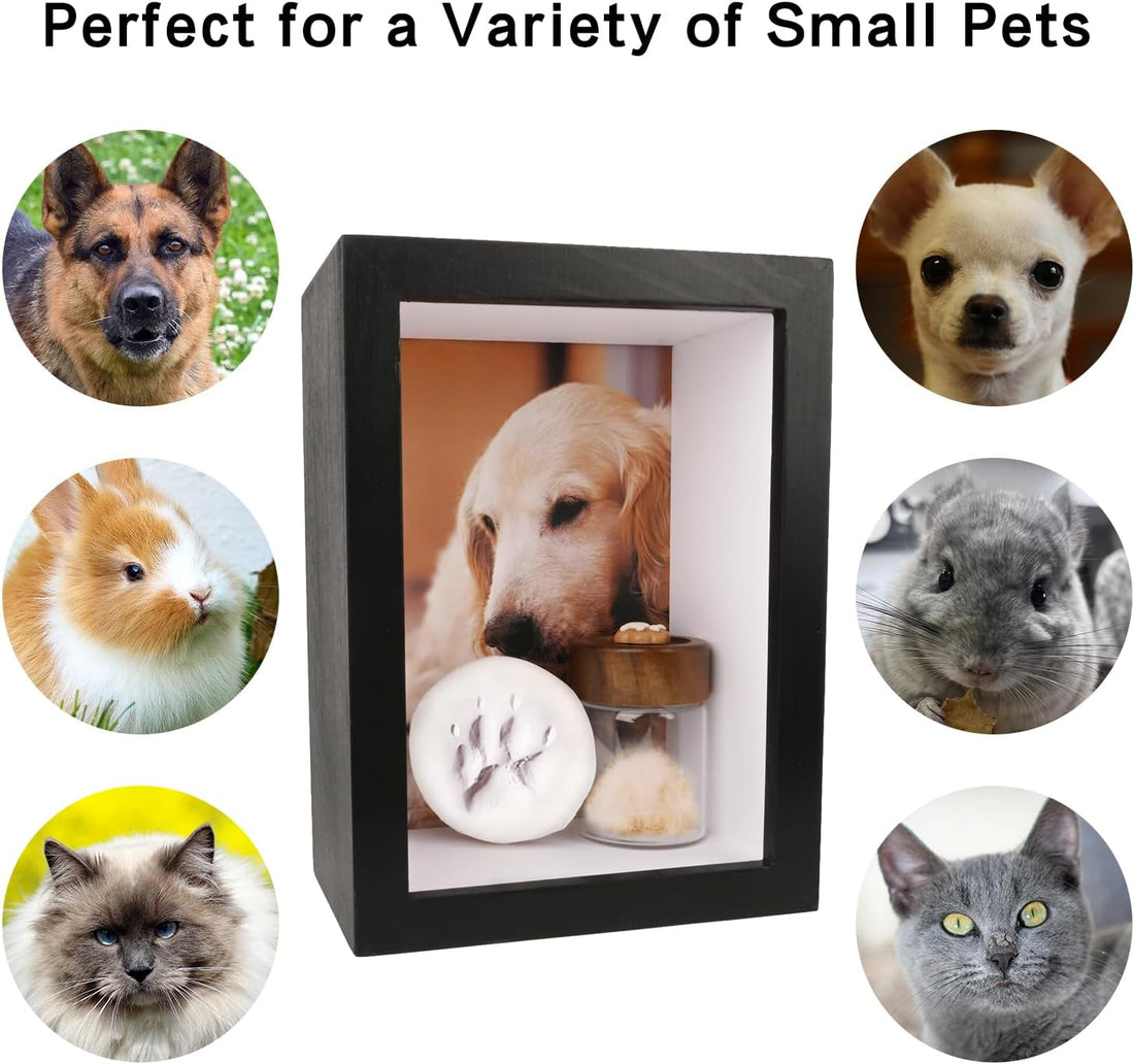 Dog Memorial Shadow Box Frame 5x7 with Paw Print Kit and Fur Keepsake