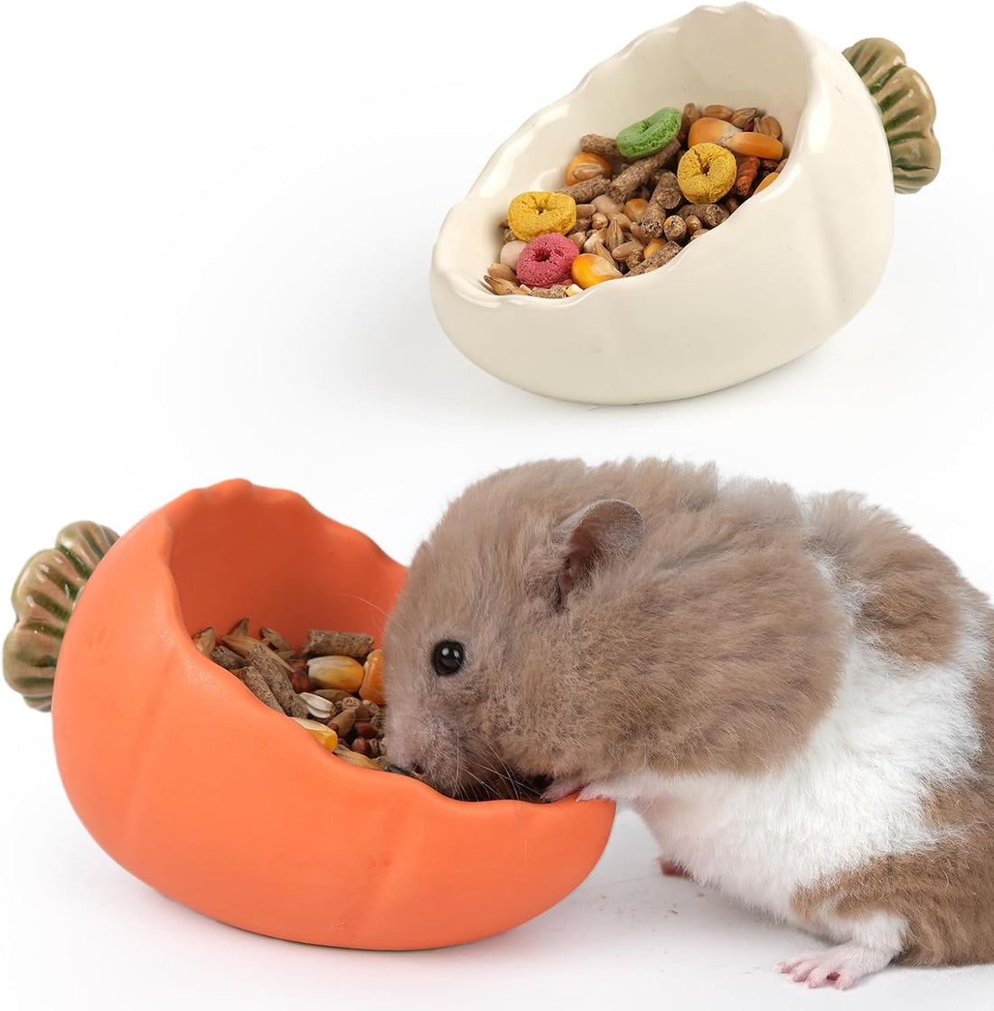 2 Pack Ceramic Hamster Food Bowl Anti-Tip Chew-Proof Water Dish