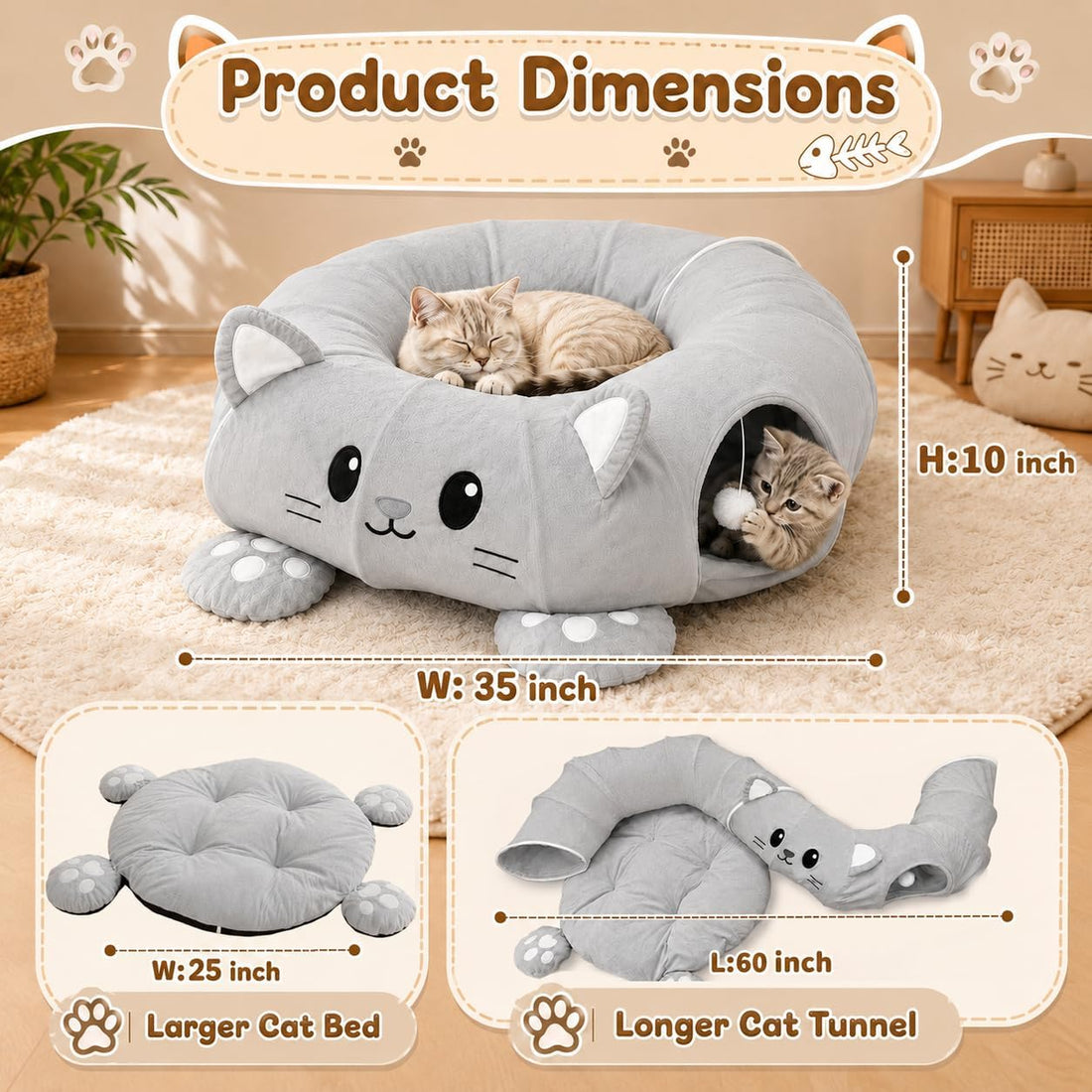 Cat Tunnel Bed with 21 Interactive Toys