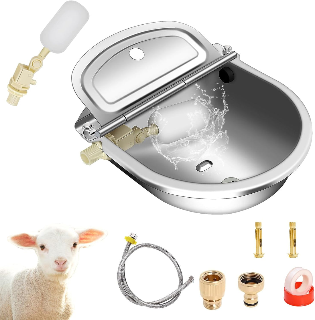 Automatic Livestock Waterer Bowl, 304 Stainless Steel Water Dispenser