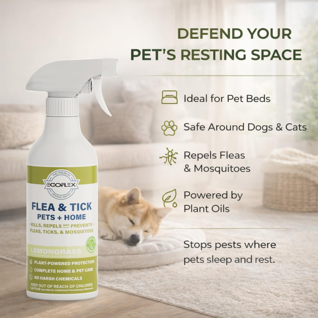 Flea Spray for Home & Pets Plant-Based Repellent with Lemongrass