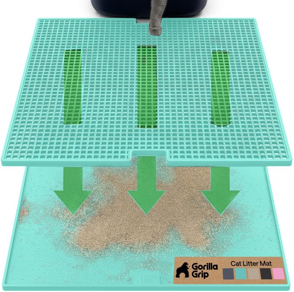 GORILLA GRIP Cat Litter Mat, Dual Layer Silicone Tray, 24x15