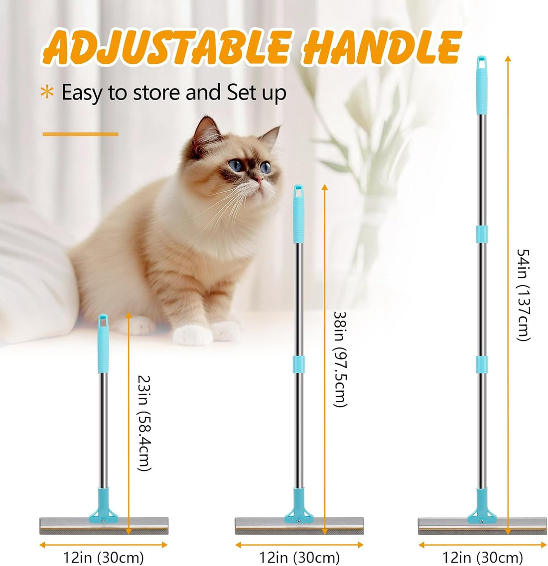 ondware 2-in-1 Carpet Rake for Pet Hair, 54" Adjustable Handle