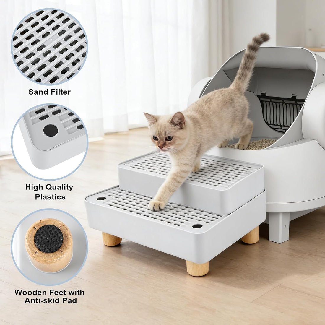 Adjustable 2 Steps Litter Box Ramp