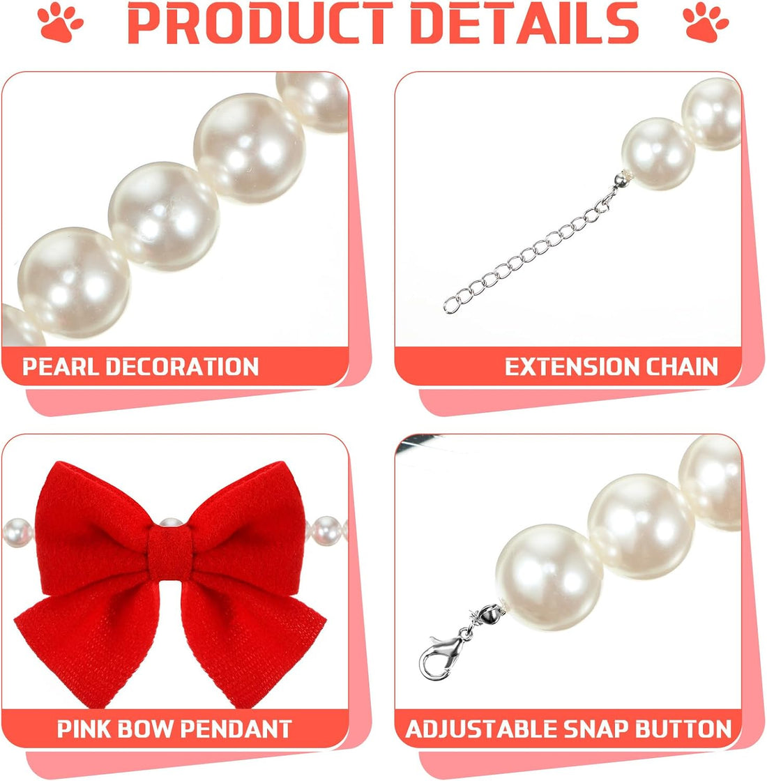 LEIFIDE Christmas Chunky Pearl Dog Necklace with Red Bow