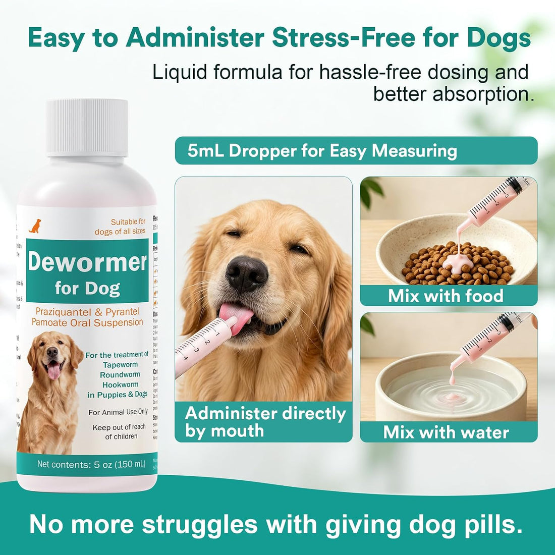 Dewormer for Dogs, Praziquantel & Pyrantel Pamoate Treatment