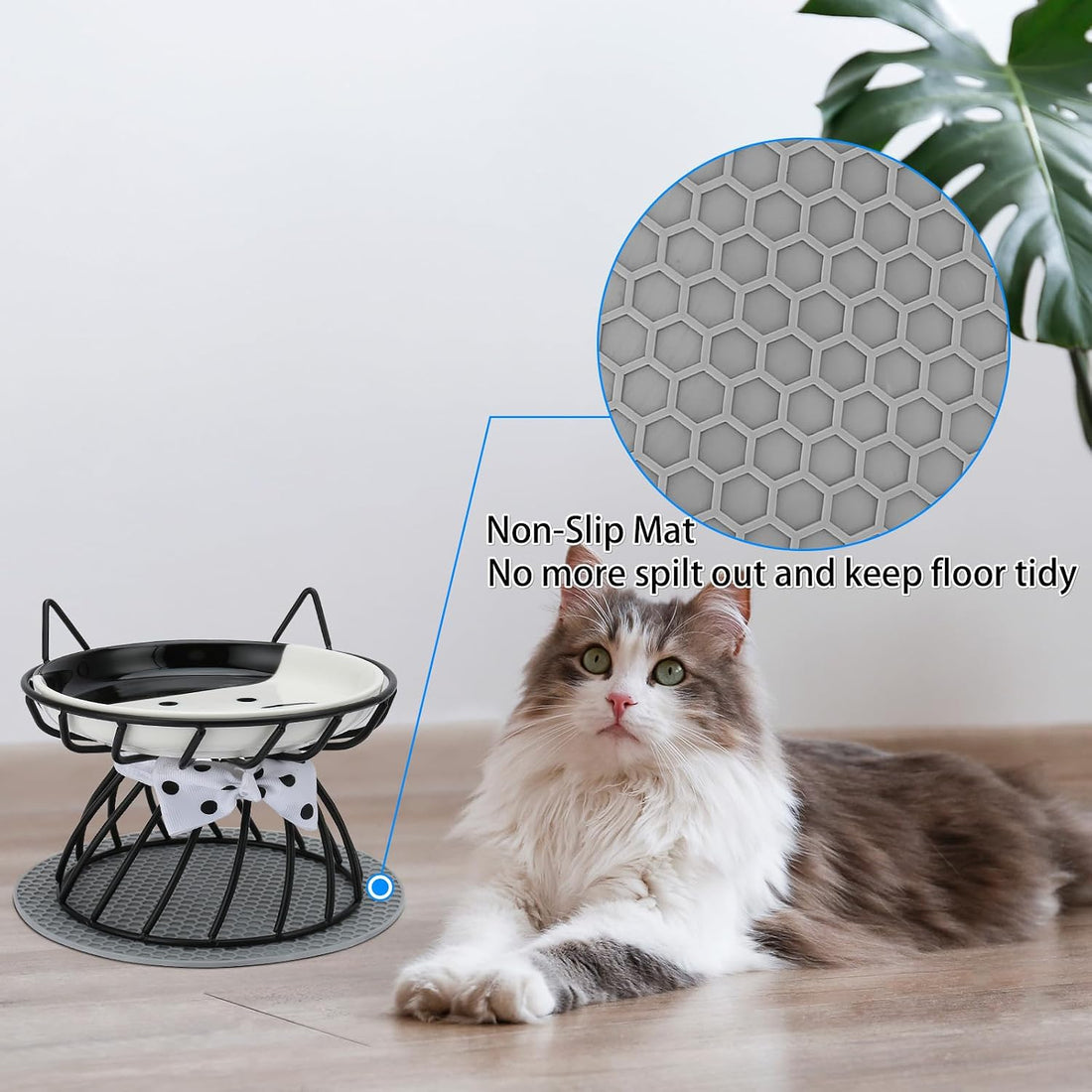 TRUNDISAN Elevated Cat Food Dish, Ceramic, Non-Slip Stand