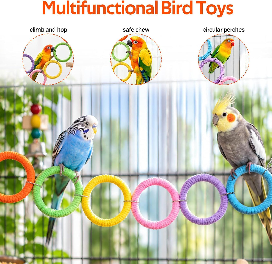 6-Ring Bird Swing Toy for Cage, Hanging Bird Rope Perch Toy