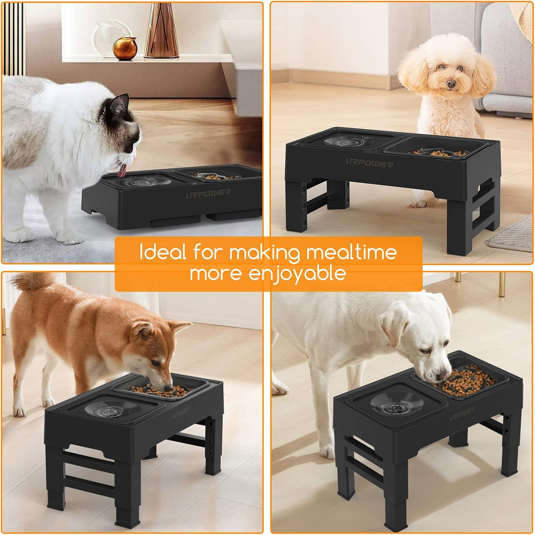 URPOWER 2-in-1 Elevated Slow Feeder Dog Bowls with No-Spill Water Bowl