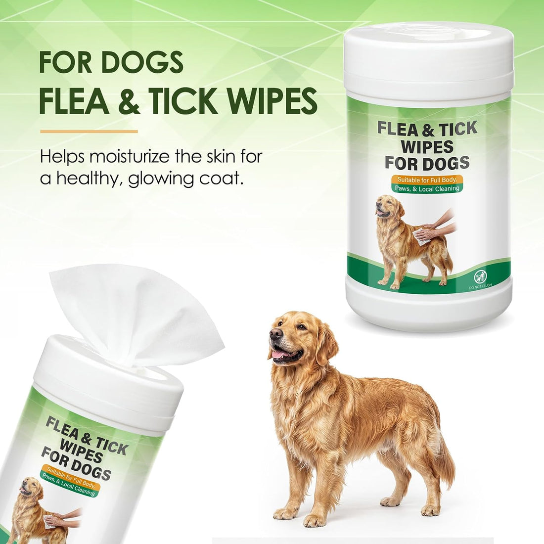 2 Pack Flea & Tick Wipes for Dogs Plant-Based Wipes for Flea and Tick