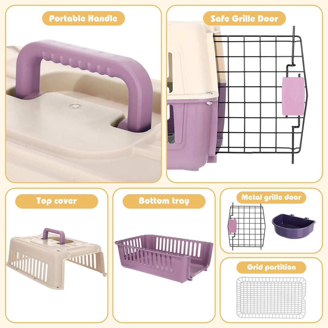 2 Set Hard Plastic Pet Carrier Breathable Dog Cat