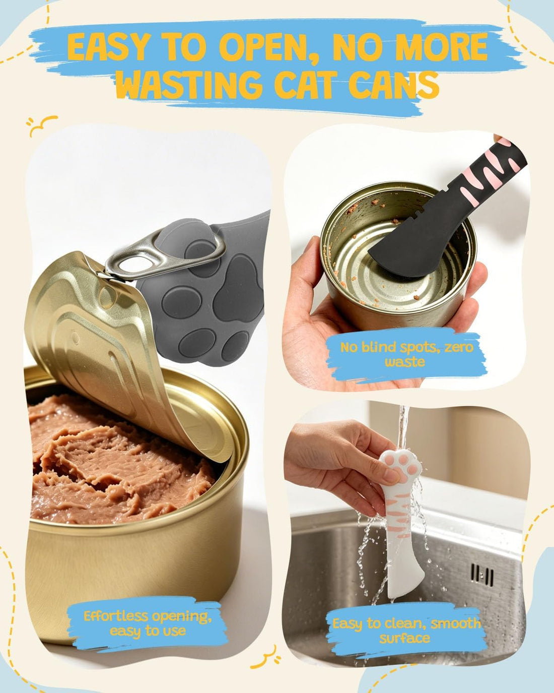 3Pcs Silicone Cat Food Spoon & Spatula, Cat Can Opener