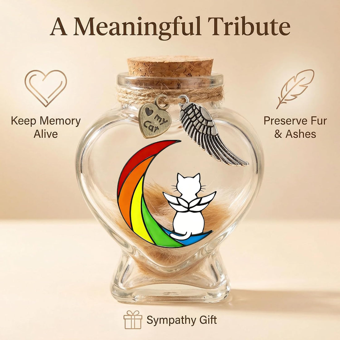Pet Memorial Bottle for Pet Hair – Heart Shape Glass Fur Keepsake