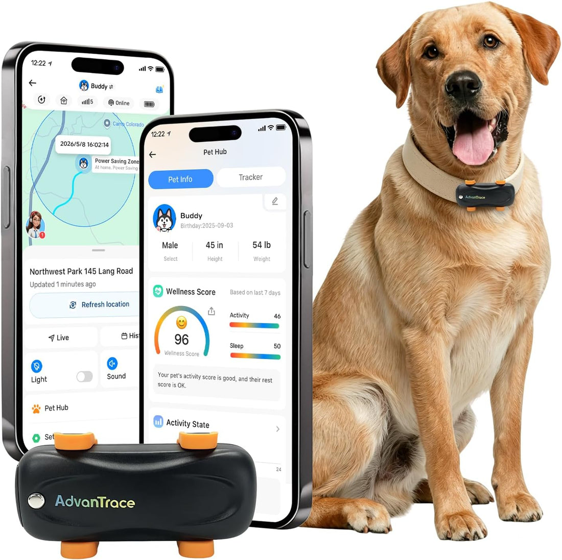 Dog GPS Tracker, Virtual Fence & AI Health Monitor, Waterproof