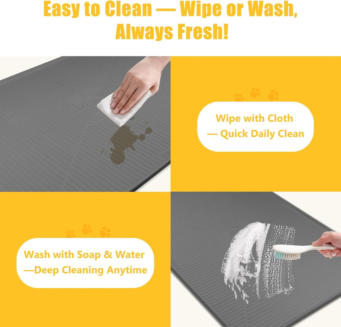 Lorvain 45" x 30" Cat Food Mat,Silicone Pet Feeding Mat with Raised