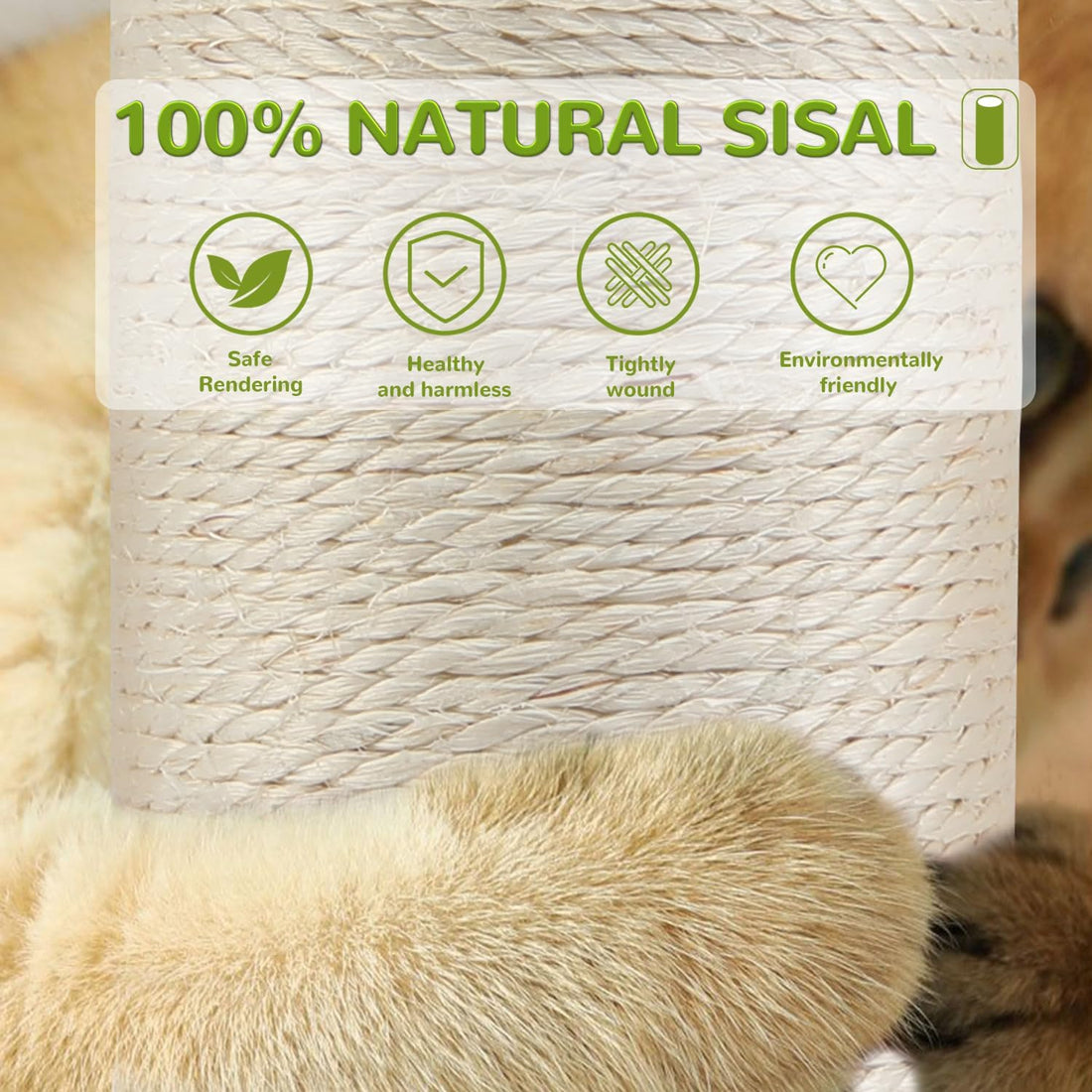 45'' Extra Tall Cat Scratching Post for Large Cats,3.5Inch Natural
