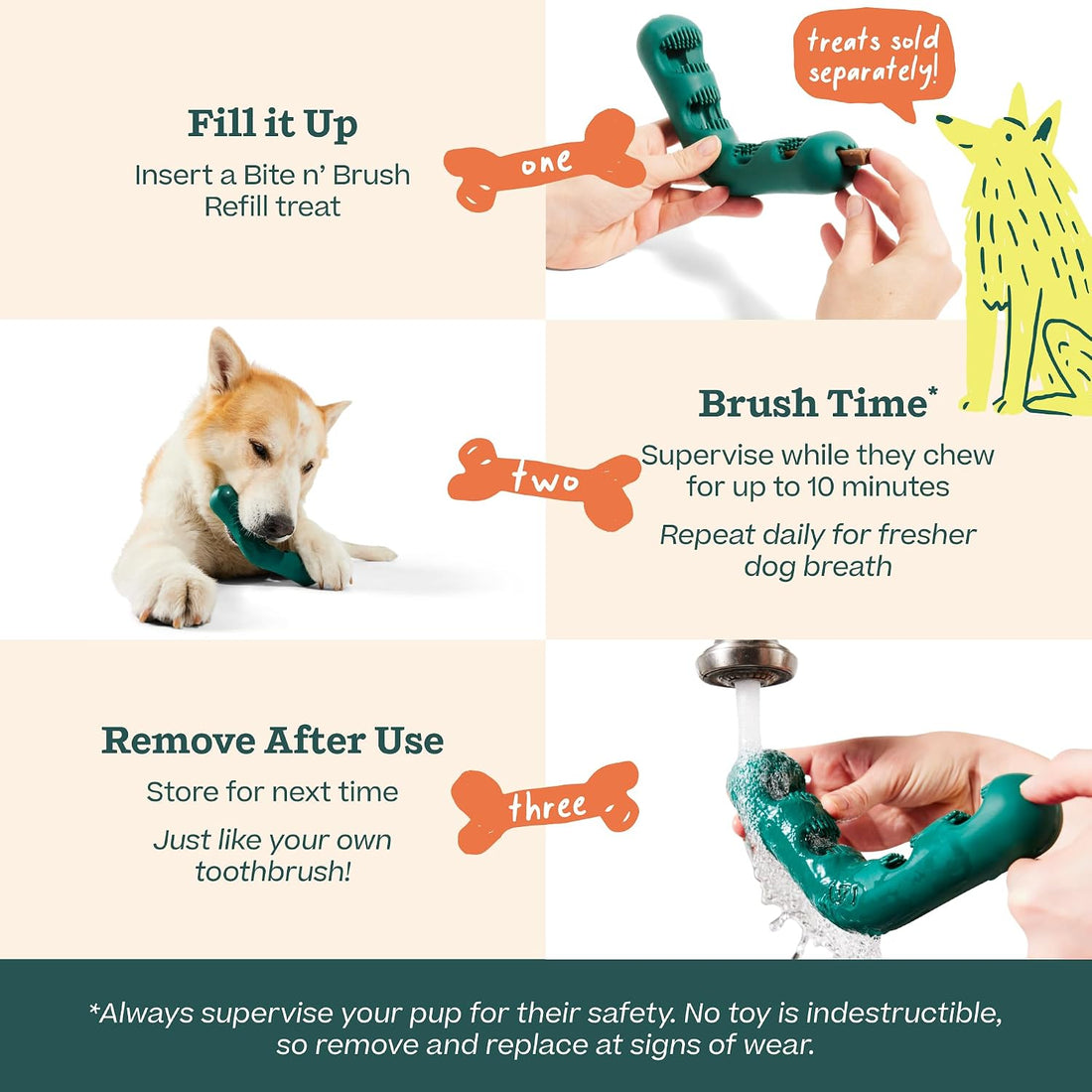 WOOF Bite n' Brush Dog Dental Chew Toy for Medium to Large Dogs 25