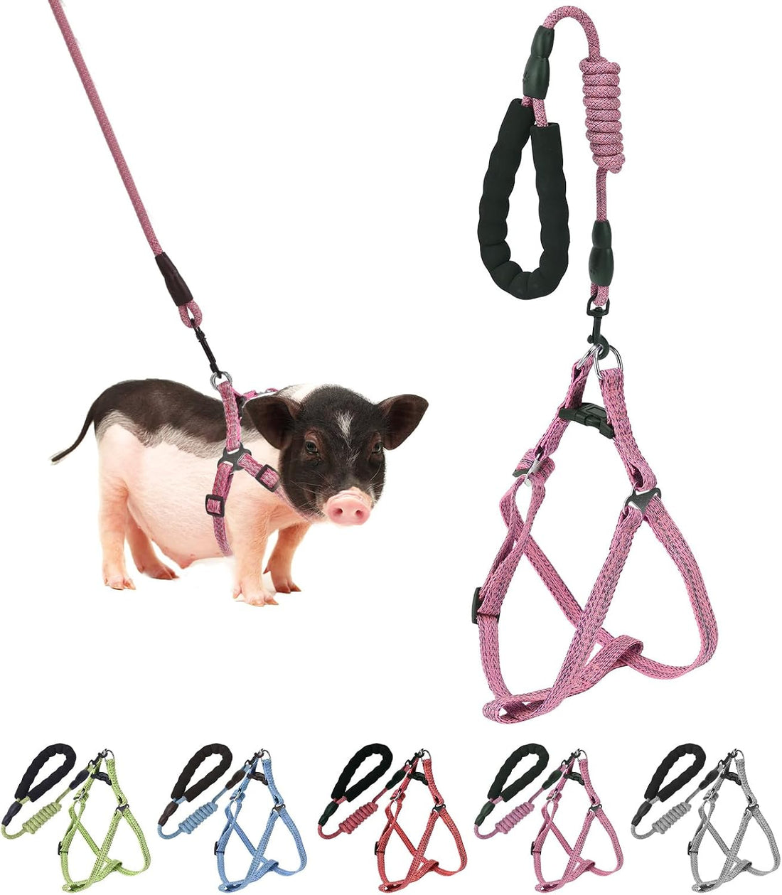 YeeBeny Mini Pig Harness Adjustable with Leash Foam Handle Pink, S