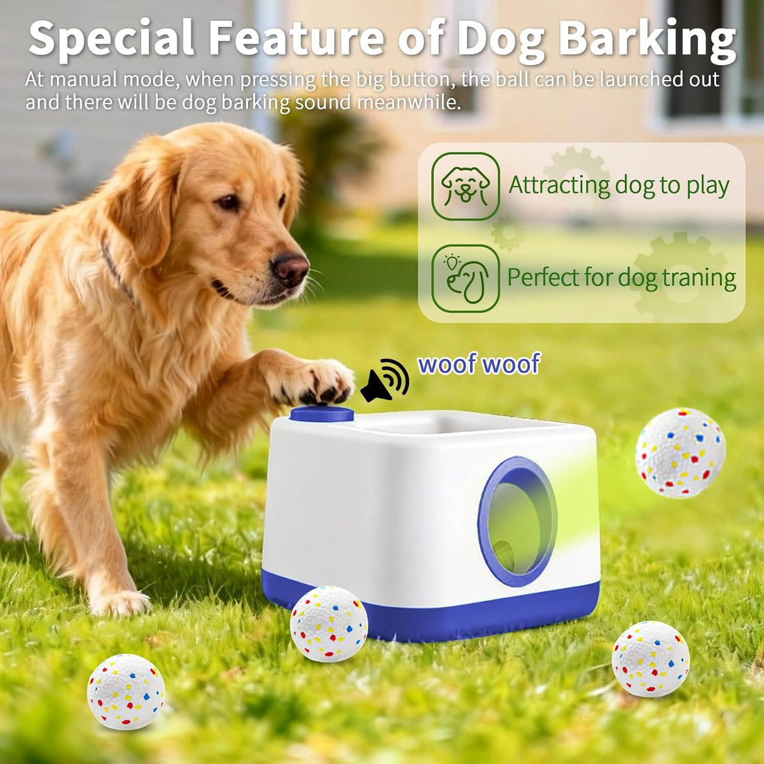 Automatic Dog Ball Launcher, Dual Auto-Manual Modes with Dog Barking