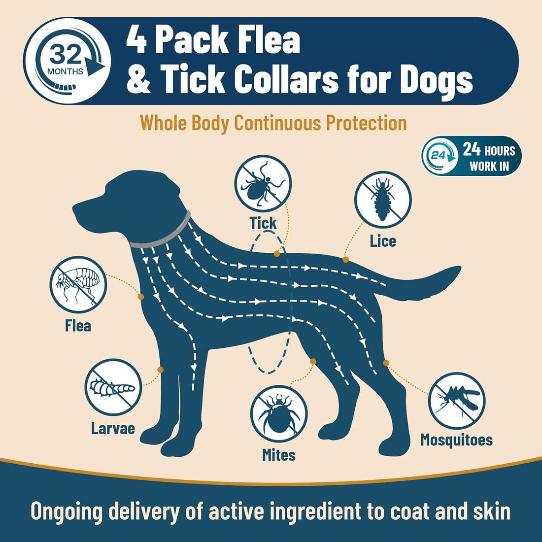 4 Pack Flea Collar for Dogs, 32 Months Flea and Tick Prevention