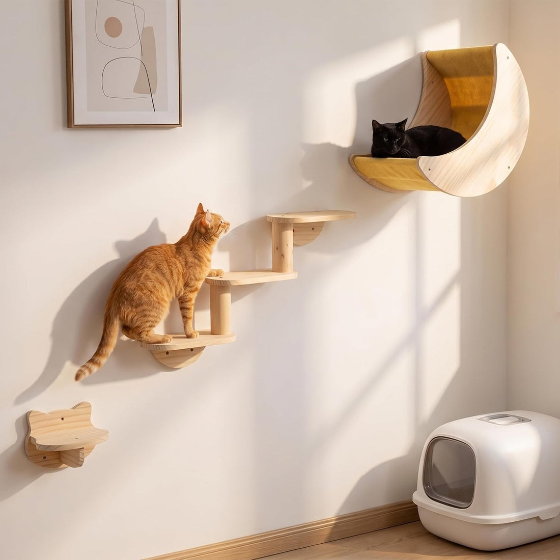 Cat Wall Shelves, Solid Wood Moon Bed