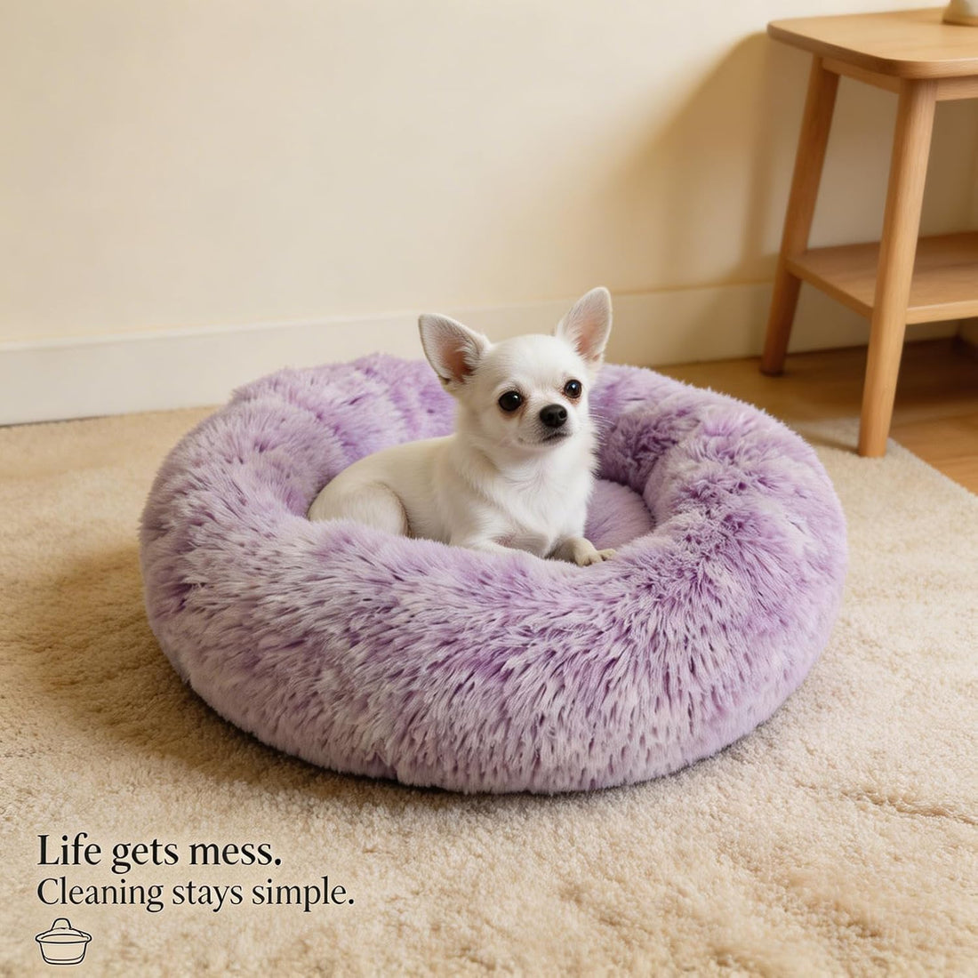 nononfish Cozy Calming Dog Bed,Soft Plush Donut Pet Bed